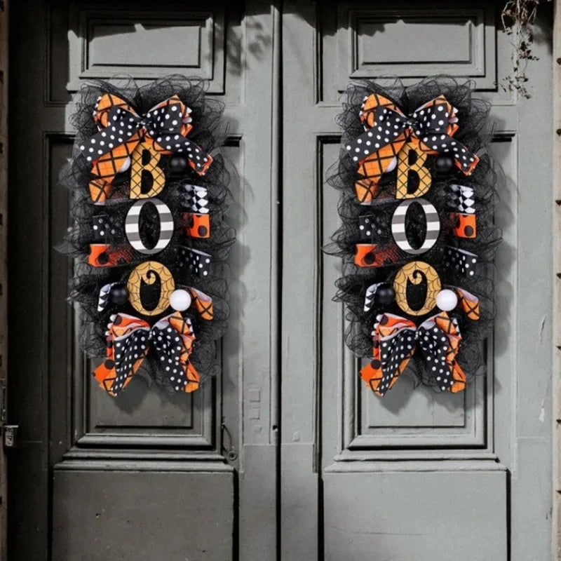 Halloween Wreath Garland Door Hanging Decoration  BOO Doorplate Pumpkin Pendant Home Party Supplies for Porch Yard