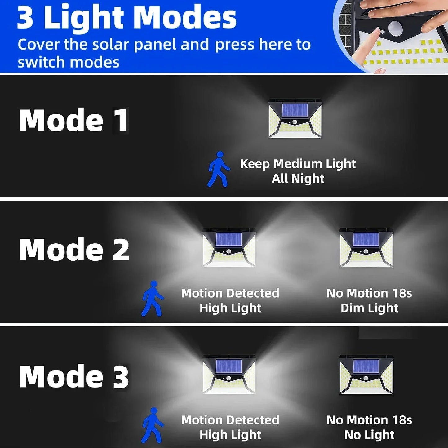 IP65 Waterproof 6 Pieces Solar Outdoor Lights, 3 Lighting Modes, 118 LED Motion Sensor Security Lights for Garden, Patio, Garage