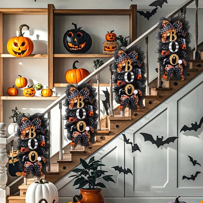 Halloween Wreath Garland Door Hanging Decoration  BOO Doorplate Pumpkin Pendant Home Party Supplies for Porch Yard