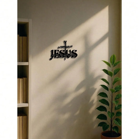 Jesus Cross Metal Wall Sculpture – "The Way, The Truth, The Life" Sign – Christian Decor – Halloween, Christmas Gift