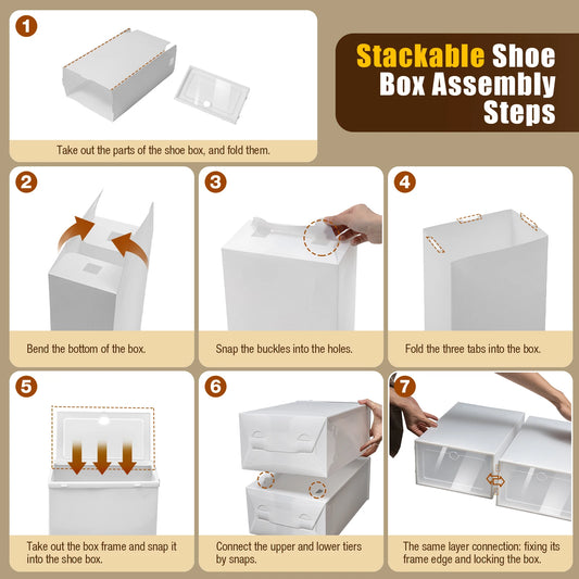 24 Packs Stackable Plastic Foldable Shoe Box