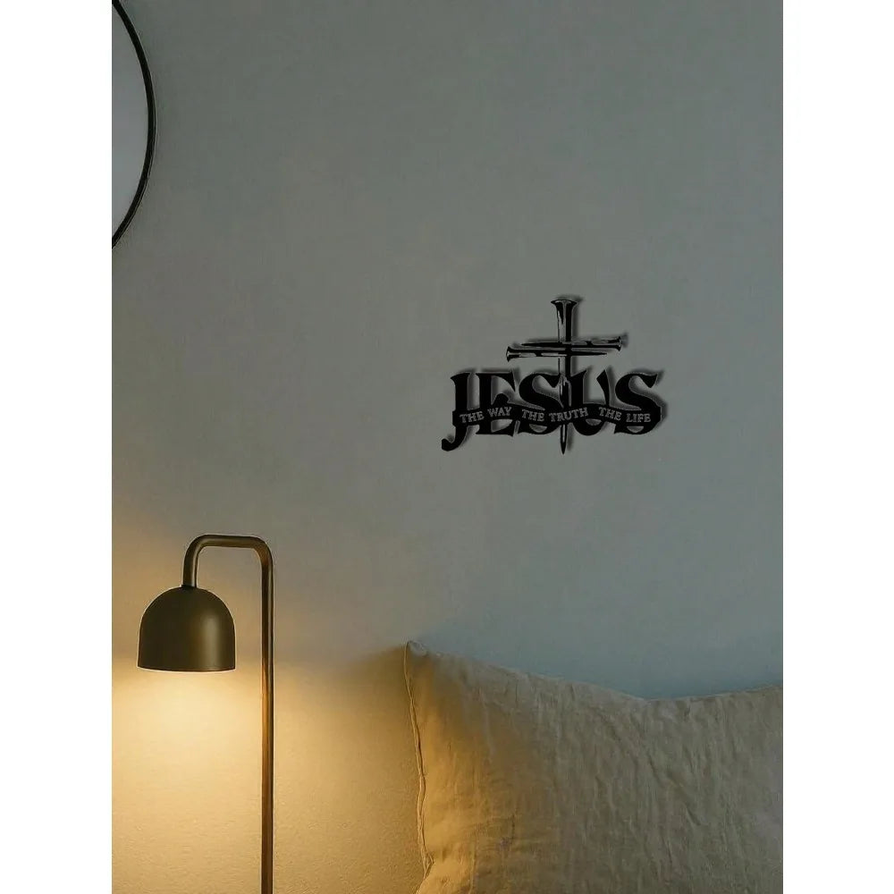 Jesus Cross Metal Wall Sculpture – "The Way, The Truth, The Life" Sign – Christian Decor – Halloween, Christmas Gift