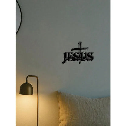 Jesus Cross Metal Wall Sculpture – "The Way, The Truth, The Life" Sign – Christian Decor – Halloween, Christmas Gift
