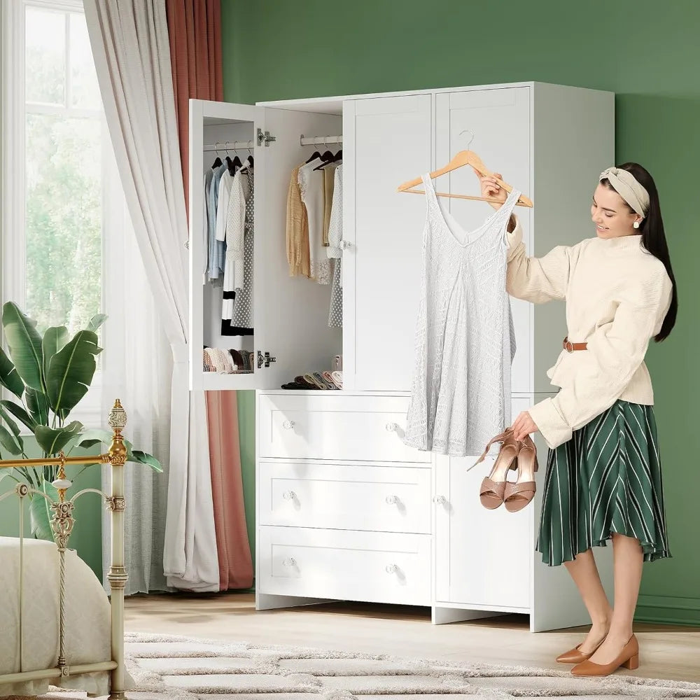 71" Wardrobe Closet with Drawers and Mirror