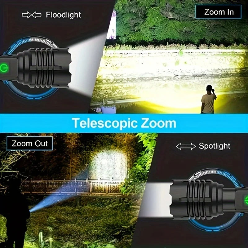 2 Sets Torch Rechargeable falshlight, Super Bright high lux, Bright Torch Battery Powered, Power Bank 5 Modes Zoom Adjustable Po